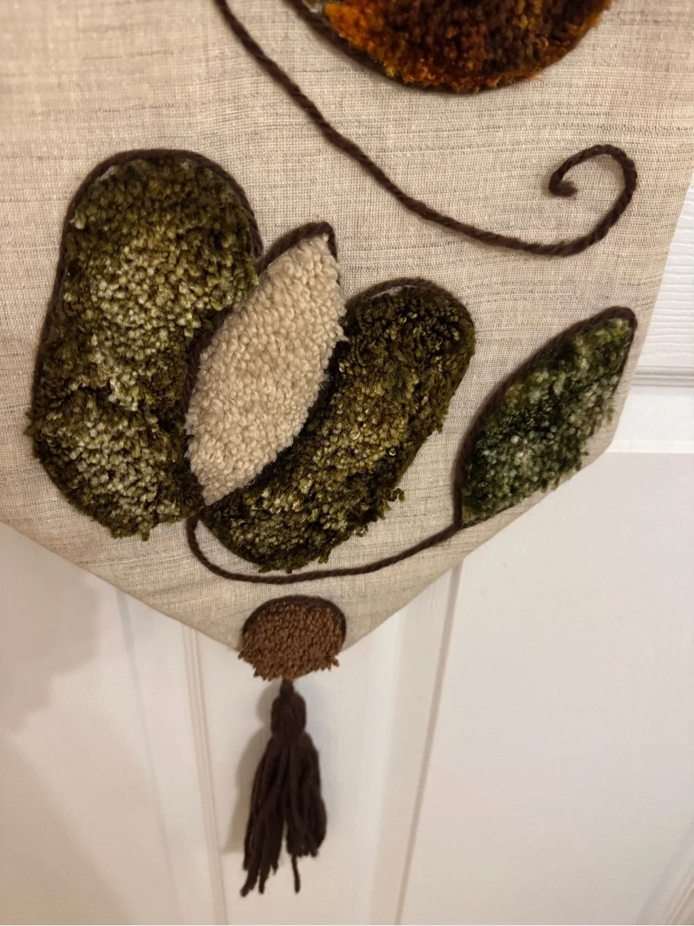 Textured Embroidered Butterfly & Botanical Wall Hanging - Earth Tones